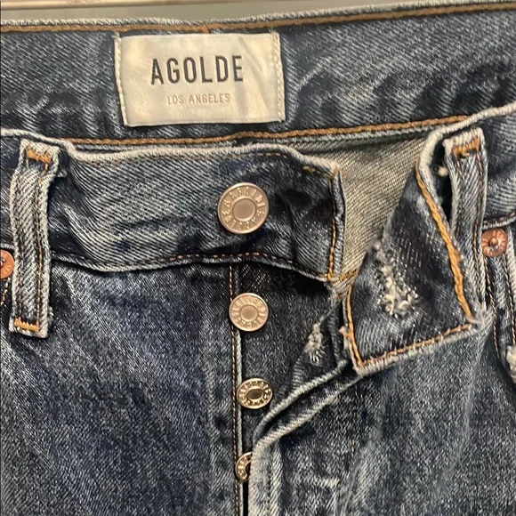 Agolde Blue Straight Leg Denim Jeans with Distressed Hem, 25 - Picture 3 of 14